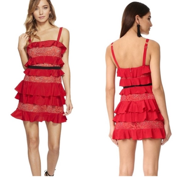 FOR LOVE & LEMONS Chianti Tank Dress red and black ruffle silk blend romantic M - Picture 2 of 10